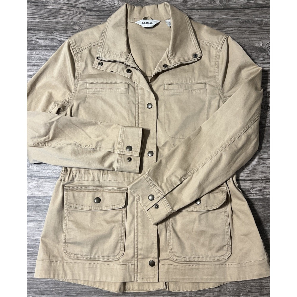 LL Bean Utility Field Jacket Tan Khaki Stretch Twill 502790 Size Small Petite